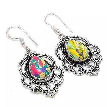 Серьги из стерлингового серебра 925 пробы с мозаичным яшмовым драгоценным камнем 1,85 дюйма f7D91 жёлтый