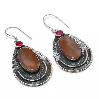 Серьги из стерлингового серебра 925 пробы с натуральным мукаитом и рубиллитом, 2,36 дюйма, A9c27