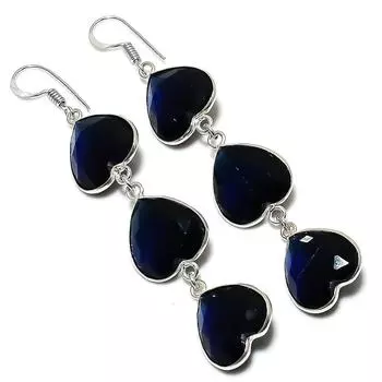 Серьги из стерлингового серебра 925 пробы с натуральным лондонским голубым топазом 3,03 дюйма k7k30