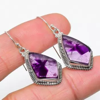 Серьги из стерлингового серебра 925 пробы с натуральным бразильским аметистом 1,75 дюйма N8w33