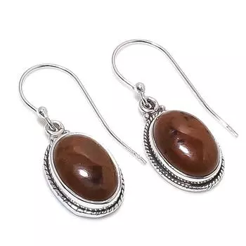 Серьги из стерлингового серебра 925 пробы с натуральным обсидианом красного дерева, 1,25 дюйма, W8u25