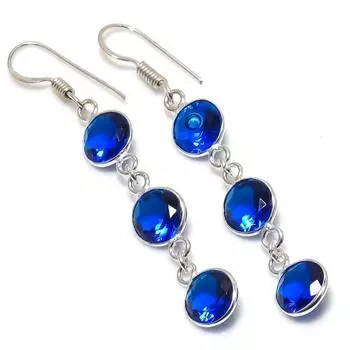 Серьги из стерлингового серебра 925 пробы с натуральным лондонским голубым топазом 2,21 дюйма T5l46