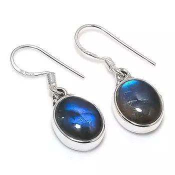 Серьги из стерлингового серебра 925 пробы с натуральным лабрадоритом 1,25 дюйма L1W45