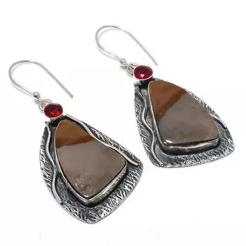 Серьги из стерлингового серебра 925 пробы с натуральным мукаитом и рубиллитом 2,32 дюйма Z1r41