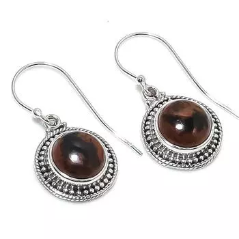 Серьги из стерлингового серебра 925 пробы с натуральным обсидианом красного дерева, 1,25 дюйма, V4n03