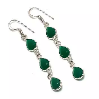 Серьги из стерлингового серебра 925 пробы с натуральным зеленым ониксом 2,40 дюйма G1r77