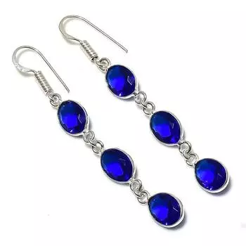 Серьги из стерлингового серебра 925 пробы с натуральным лондонским голубым топазом, 2,36 дюйма, V1v90