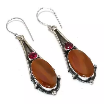 Серьги из стерлингового серебра 925 пробы с натуральным мукаитом и рубиллитом, 2,48 дюйма, Y0o37