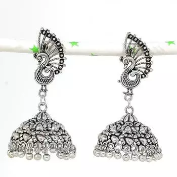 Серьги из стерлингового серебра 925 пробы с натуральным индийским драгоценным камнем Jhumki, размер 2,36 дюйма, n9z64