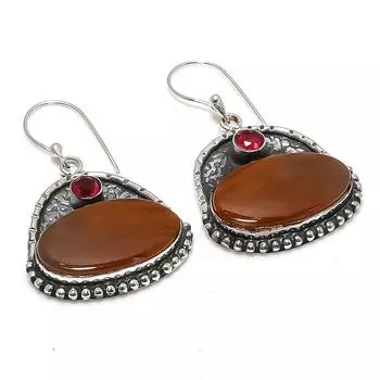 Серьги из стерлингового серебра 925 пробы с натуральным мукаитом и гранатом, 1,89 дюйма, V9N82