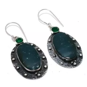 Серьги из стерлингового серебра 925 пробы с натуральным кровавым камнем и диопсидом, 2,25 дюйма, d8R41