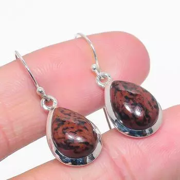 Серьги из стерлингового серебра 925 пробы с натуральным обсидианом красного дерева, 1,25 дюйма, H6F94