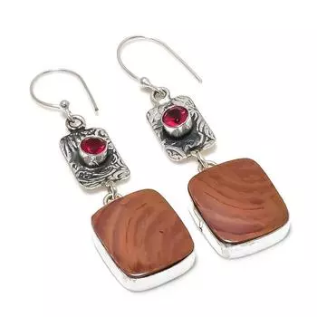 Серьги из стерлингового серебра 925 пробы с натуральным мукаитом и рубиллитом, 2,36 дюйма, f8z09