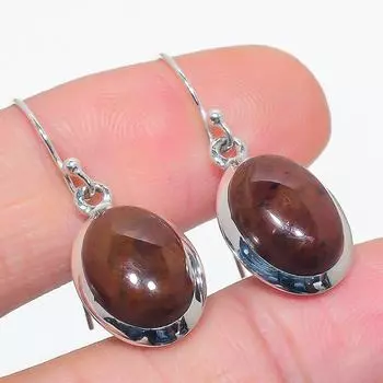 Серьги из стерлингового серебра 925 пробы с натуральным обсидианом красного дерева, 1,50 дюйма, A0K73