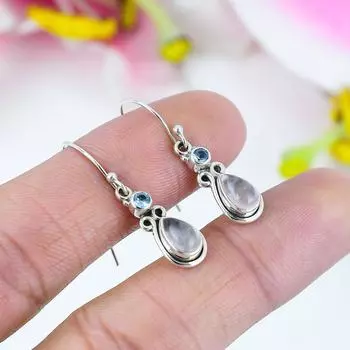 Серьги из стерлингового серебра 925 пробы с натуральным розовым кварцем и топазом, 1,5 дюйма, t5l10