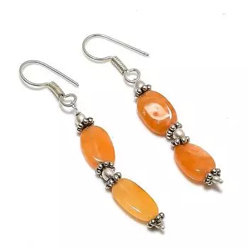 Серьги из стерлингового серебра 925 пробы с натуральным оранжевым авантюрином 2,17 дюйма G6L18