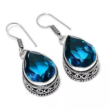 Серьги из стерлингового серебра 925 пробы с индиголитом и турмалином 1,50 1.5 синий