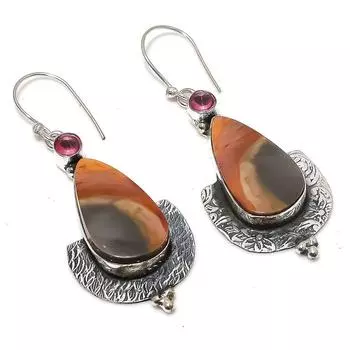 Серьги из стерлингового серебра 925 пробы с натуральным мукаитом и рубиллитом, 2,44 дюйма, y5N59