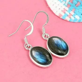 Серьги из стерлингового серебра 925 пробы, серьги с драгоценным камнем лабрадорит, серьги ручной работы, синие яркие серьги, серьги с камнем рождения