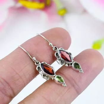 Серьги из стерлингового серебра 925 пробы с натуральным гранатом и перидотом, 1,5 дюйма, e1H70