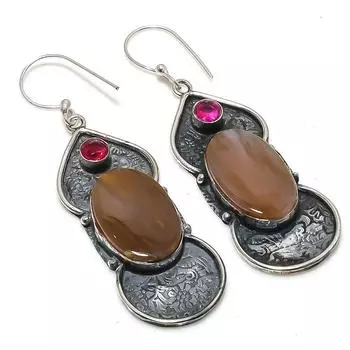 Серьги из стерлингового серебра 925 пробы с натуральным мукаитом, рубиллитом 2,56 дюйма o5o03