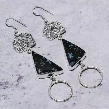 Серьги из стерлингового серебра 925 пробы с натуральным яшмом в виде корня пера, 3,55 дюйма, a3g92