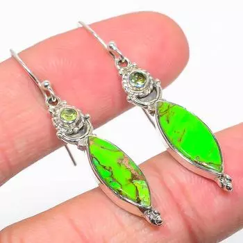 Серьги из стерлингового серебра 925 пробы с натуральной медью и бирюзой, перидот 1,75 дюйма y1B59