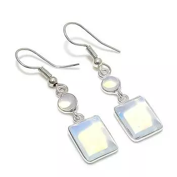 Серьги из стерлингового серебра 925 пробы с натуральным молочным опалом 1,65 дюйма K7N52