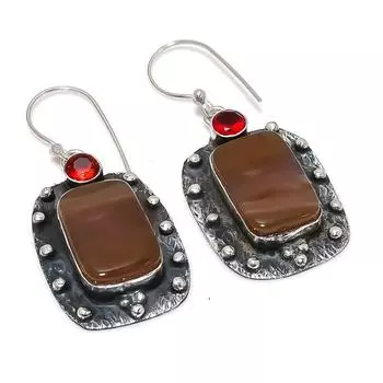 Серьги из стерлингового серебра 925 пробы с натуральным мукаитом и гранатом, 1,93 дюйма, w4H65