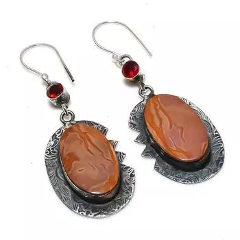 Серьги из стерлингового серебра 925 пробы с натуральным мукаитом и гранатом, 2,60 дюйма, g5M22