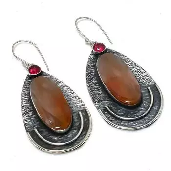 Серьги из стерлингового серебра 925 пробы с натуральным мукаитом и гранатом 2,68 дюйма P0K28