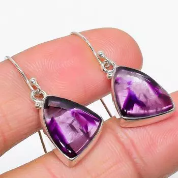 Серьги из стерлингового серебра 925 пробы с натуральным бразильским аметистом 1,50 дюйма O0f94