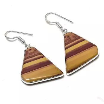 Серьги из стерлингового серебра 925 пробы с натуральным полиграммным камнем яшма 1,65 дюйма H5Q16