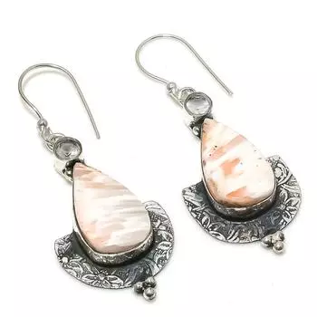 Серьги из стерлингового серебра 925 пробы с натуральным сколецитом и белым топазом, 2,32 дюйма, O4z50