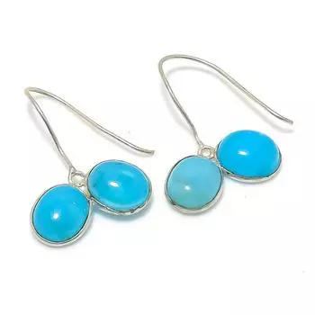 Серьги из стерлингового серебра 925 пробы с натуральным синим халцедоном 1,18 дюйма E8s05