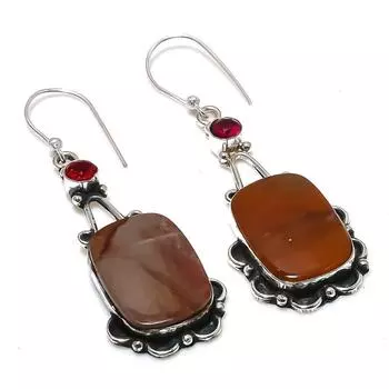 Серьги из стерлингового серебра 925 пробы с натуральным мукаитом и гранатом, 2,44 дюйма, N9l21