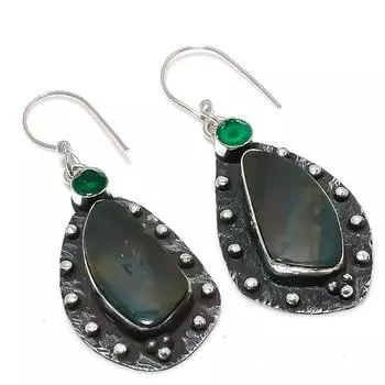 Серьги из стерлингового серебра 925 пробы с натуральным кровавым камнем и диопсидом, 2,17 дюйма, N8M68