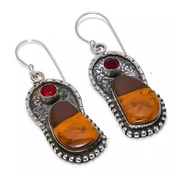 Серьги из стерлингового серебра 925 пробы с натуральным мукаитом и гранатом, 2,01 дюйма, D7s27