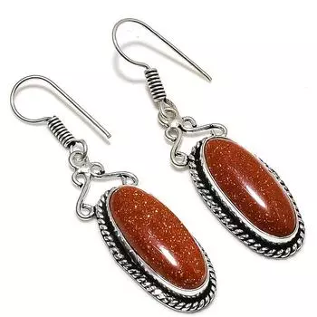 Серьги из стерлингового серебра 925 пробы с натуральным красным солнечным камнем 2,29 дюйма P7I03