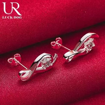 Серьги из стерлингового серебра 925 пробы с восьмиугольным цирконием AAA, перфорированные, модные свадебные украшения 0.60*1.80cm