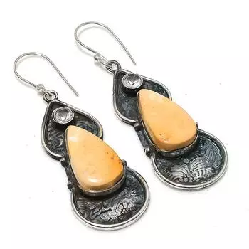 Серьги из стерлингового серебра 925 пробы с натуральной яшмой малигано, белым топазом, 2,56 дюйма, e9p28