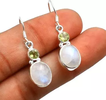 Серьги из стерлингового серебра 925 пробы, женские висячие серьги, подарок для нее, серьги-ободки, серьги с камнями по месяцу рождения, серьги с лунным камнем и перидотом