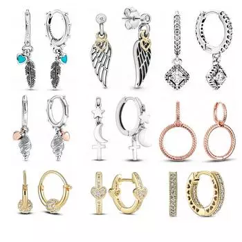 Серьги из стерлингового серебра 925 пробы, круглые серьги с сердцем, перьями, цветами и луной, серебряные серьги для женщин, оригинальные модные ювелирные изделия