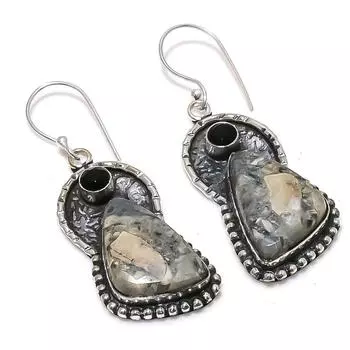 Серьги из стерлингового серебра 925 пробы с натуральной яшмой малигано и шпинелью 2,13 дюйма S2q35