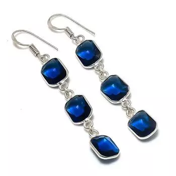 Серьги из стерлингового серебра 925 пробы с натуральным лондонским голубым топазом 2,52 дюйма D6j65