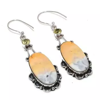 Серьги из стерлингового серебра 925 пробы с натуральной яшмой малигано и цитрином, 2,76 дюйма p9c71