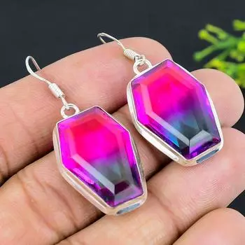 Серьги из стерлингового серебра 925 пробы с двухцветным турмалином и драгоценным камнем 1,89 дюйма P2w74