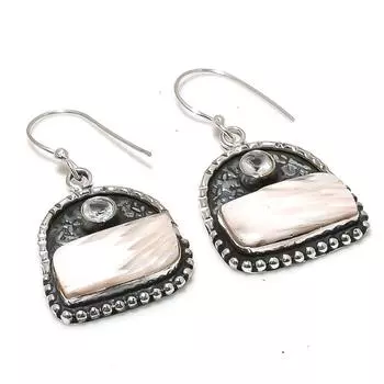 Серьги из стерлингового серебра 925 пробы с натуральным сколецитом и белым топазом 1,77 дюйма s4h83