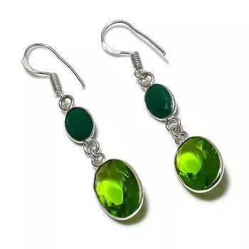 Серьги из стерлингового серебра 925 пробы с натуральным перидотом и ониксом 1,89 дюйма j4H61