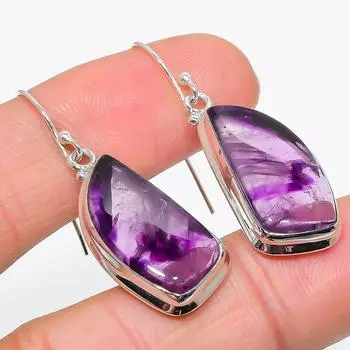 Серьги из стерлингового серебра 925 пробы с натуральным бразильским аметистом 1,50 дюйма O5j31